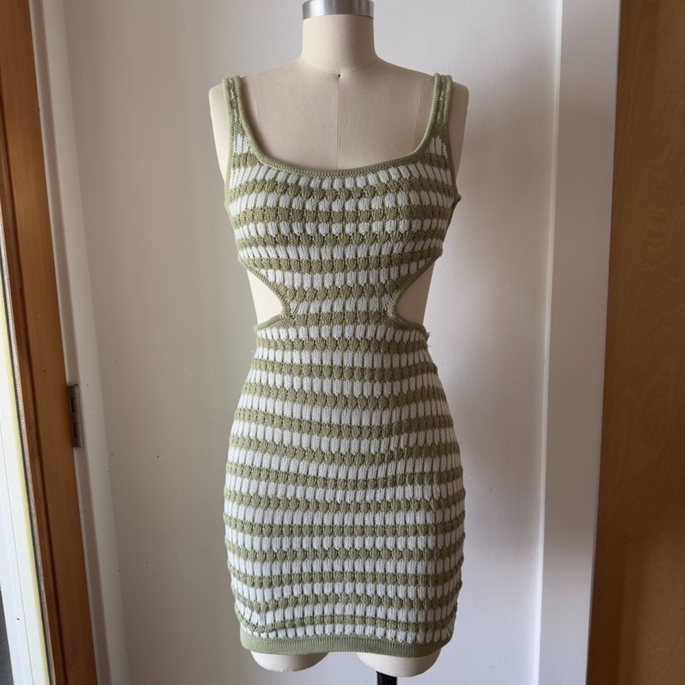 SABO Backless Camelia Crochet Knit Sundress-Stripe-Cutout Mini Dress-Sz US 2/XS